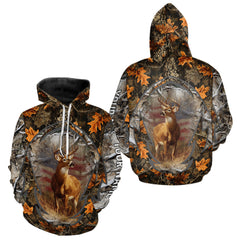Maxcorners Deer Hunting Camo Hoodie American Flag Long Sleeve 3D Shirt Men Camo Hoodie