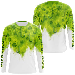 Maxcorners Personalized St Patrick's Day Shirts Fish Hook Long Sleeve Fishing Shirts, Mens Fishing Outfit LM2901