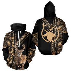 Maxcorners Personalized Whitetail Deer Hunting 3D All Over Printed Hoodie Brown Camouflage LM3010