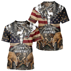 Maxcorners Custom Whitetail Deer Hunting Forest Camo Shirts with US Flag, Personalized Hunting Shirt LM1812