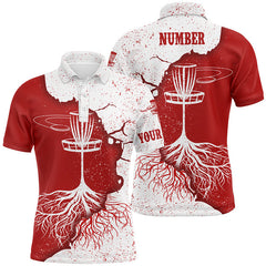 Maxcorners Mens Disc Golf Polo Shirt Red White Grunge Custom Disc Golf Shirts For Men Disc Golf Basket Shirt MT0510