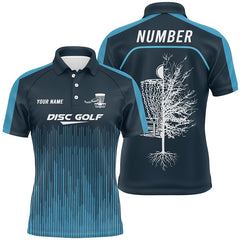 Maxcorners Sporty Light Dark Blue Design Mens Disc Golf Polo Shirts Custom Cool Disc Golf Shirts For Men MT0510