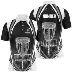 Maxcorners Black And White Mens Disc Golf Polo Shirts Customized Disc Golf Shirts For Men, Cool Golf Gifts MT0510