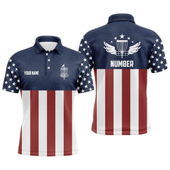 Maxcorners American Flag Golf Course Mens Disc Golf Polo Shirts Custom Patriotic Disc Golf Shirts For Men MT0510