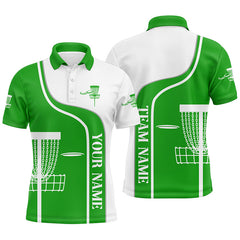 Maxcorners Personalized Disc Golf Basket Green White Mens Golf Polo Shirt Custom Disc Golf Shirts For Men MT0510