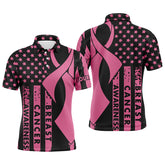 Maxcorners Golf Breast Cancer Awareness American Flag Pink Ribbon Customized Name 3D Polo Shirt Unisex