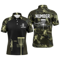 Maxcorners Green Camo Mens Disc Golf Polo Shirts, Custom Camouflage Golf Shirts For Men, Disc Golf Gifts MT0510