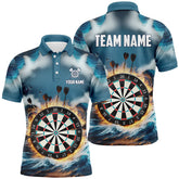 Maxcorners Fire And Water Blue Mens Darts Polo Shirt Custom Darts Shirt For Men Dart Jerseys