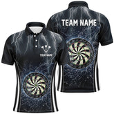 Maxcorners Navy Blue Thunder Lightning Mens Darts Polo Shirt Custom Dart Shirts For Men Dart Jerseys