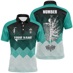 Maxcorners Turquoise Geometric Pattern Mens Disc Golf Polo Shirt Personalized Disc Golf Tops For Men Golf gifts MT0510