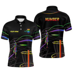 Maxcorners Rainbow Mens Disc Golf Polo Shirt Custom Number Disc Golf Basket Personalized Disc Golf Shirt For Men MT0510