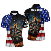 Maxcorners American Flag Mens Darts Polo Shirt Custom Fire Patriotic Darts Shirt For Men Dart Jerseys