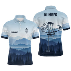 Maxcorners Blue Mountain Landscape Disc Golf Mens Polo Shirt Custom Winter Disc Golf Shirt For Men MT0510