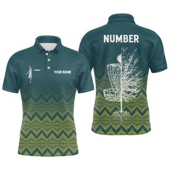 Maxcorners Personalized Mens Disc Golf Polo Shirt Gradient Green Geometric Disc Golf Shirts For Men MT0510