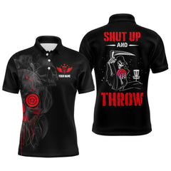 Maxcorners Custom Shut Up And Throw Smoky Skull Red Mens Disc Golf Polo Shirts Scary Golf Gifts For Men MT0510