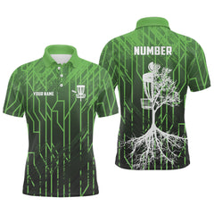Maxcorners Green Retro Mens Disc Golf Polo Shirt Geometric Custom Number Disc Golf Tops For Men Disc Golf Basket MT0510