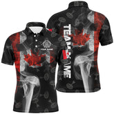 Maxcorners Personalized Vintage Smoke Canadian Flag Archery Polo Shirts For Men, 3D Target Archery Jerseys