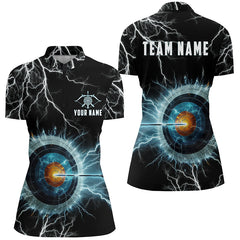 Maxcorners Personalized Archery Mode On Thunder Lightning Blue Men Polo Shirts, 3D Target Archery Jerseys