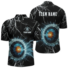Maxcorners Personalized Archery Mode On Thunder Lightning Blue Men Polo Shirts, 3D Target Archery Jerseys