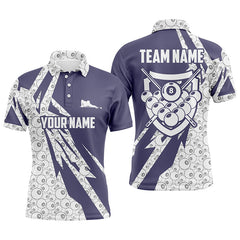 Maxcorners 8 Ball Pattern Purple White Billiard Billiard Pool Team Jerseys Polo & 1/4 Zip
