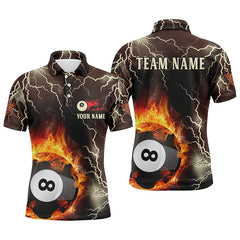 Maxcorners Fire Flame Lightning Custom Billiard Polo Shirts For Men, 8 Ball Pool Billiards Jerseys