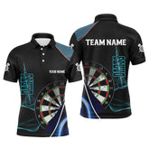 Maxcorners Personalized Blue Black 3D Mens Darts Polo Shirts Custom Dart Jerseys For Men Dart Team Shirts