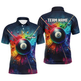 Maxcorners Personalized Colorful Painted 8 Ball Billiard 3D Polo Shirts For Men, Custom 8 Ball Pool Jerseys