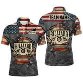 Maxcorners Billiards Vintage Us Flag Custom Billiard 3D Polo Shirts For Men, Custom 8 Ball Pool Team Shirts