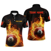 Maxcorners Personalized Fire 8 Ball Pool Black Billiard 3D Polo Shirts For Women, Custom Billiard Team Shirts
