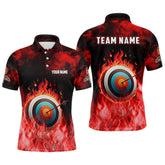 Maxcorners Personalized Red Flaming Target Archery 3D Polo Shirts For Men, Fire Bow And Arrow Archery Jerseys
