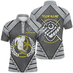 Maxcorners Personalized Silver Billiard Ball Polo Shirts For Men, Custom Billiard Polo Shirts For Pool Player