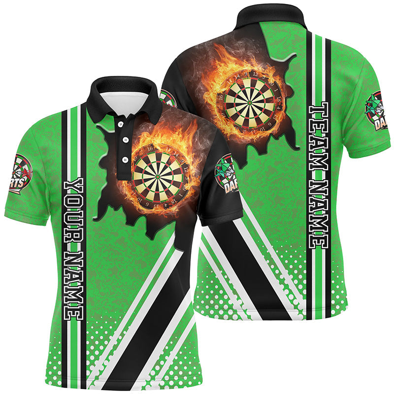 Personalized Black Green Darts Board Fire Flame Men Darts Polo Shirts Maxcorners 3307