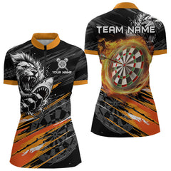 Maxcorners Orange And Black Grunge Lion And Shark Dart Shirts Custom Men's Dart Jersey Polo & Quarter Zip