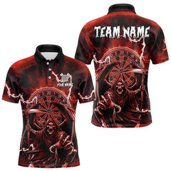 Maxcorners Red Grim Reaper Lightning 3D Darts Shirt For Men Custom Darts Jersey Team Polo & 1/4 Zip TU0710