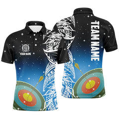 Maxcorners Personalized 3D Target Archery Green Galaxy Pattern Men Polo Shirts, Team League Archery Jerseys