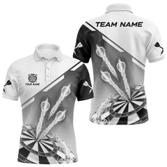 Maxcorners Personalized White And Grey Dart Jersey Polo & 1/4 Zip For Men Custom Dart Shirts Team Uniform MT0609