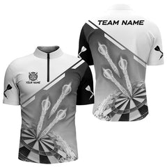 Maxcorners Personalized White And Grey Dart Jersey Polo & 1/4 Zip For Men Custom Dart Shirts Team Uniform MT0609