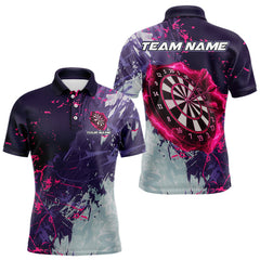 Maxcorners Pink And Purple Grunge Darts Polo & Quarter Zip Custom Darts Shirt For Men, Darts Team Jersey LM0910