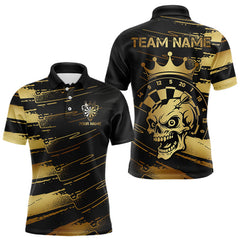 Maxcorners Black And Gold Funny Skull Crown Darts Shirt For Men Custom Dart Jerseys Team Polo & Quarter Zip LM0611