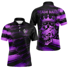 Maxcorners Black And Purple Funny Skull Crown Darts Shirt For Men Custom Dart Jerseys Team Polo & 1/4 Zip LM0611