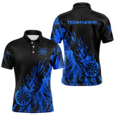 Maxcorners Black And Blue Dartboard Fire Flame Darts Polo & Quarter Zip Custom Dart Shirt For Men Dart Jersey