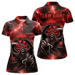 Maxcorners Personalized Red Grim Reaper Custom Thunder Lightning Men Dart Shirts, 3D Darts Team Jerseys