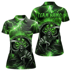 Maxcorners Personalized Green Grim Reaper Custom Thunder Lightning Men Dart Shirts, 3D Darts Team Jerseys
