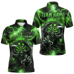Maxcorners Personalized Green Grim Reaper Custom Thunder Lightning Men Dart Shirts, 3D Darts Team Jerseys
