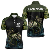 Maxcorners Funny Green Camo Skeleton Fishing Dart Shirt With Pocket Custom Men'sJersey