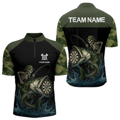 Maxcorners Funny Green Camo Skeleton Fishing Dart Shirt With Pocket Custom Men'sJersey
