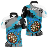 Maxcorners Blue Dartboard Fire Flame Paint Splash Dart Shirt Polo & 1/4 Zip For Men Custom Dart Team Jersey MT1706