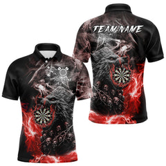 Maxcorners Personalized Wolf And Skull Smoke Red Mens Dart Shirts Custom Dart Jerseys Team Polo & 1/4 Zip LM0611