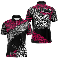 Maxcorners Custom Darts Shirts For Men Personalized Zig-Zag Pattern Dart Jersey, Cool Darts Team Shirts|Pink TU0812