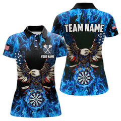 Maxcorners Blue Flaming American Flag Eagle Custom 3D Dart Shirts For Men And Women, Patriotic Darts Team Jersey